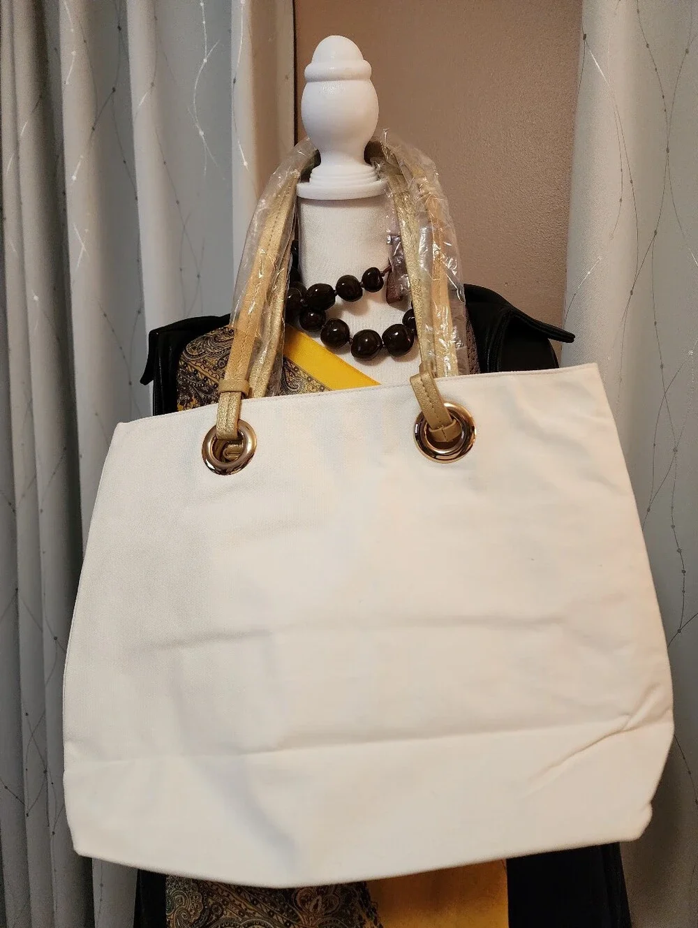 Canvas Pineapple Tote Bag in White and Gold/ Final Price